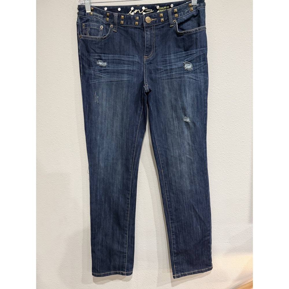 INC International Concepts Jeans Womens 8 Mid-Rise Straight 32.5" Inseam Studded
